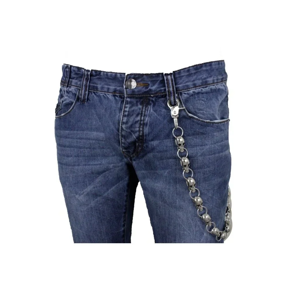 New Men Women Silver Key Wallet Chain Ring Long Skeleton Skull Charms Punk Rock